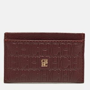 Ch Carolina Herrera Burgundy Monogram Embossed Leather Card Holder